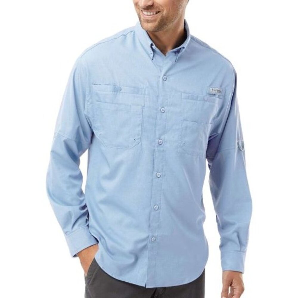 Columbia Tamiami II Shirt Men’s Size XL Tall Button Up Omni Shade Blue PFG 40 UP